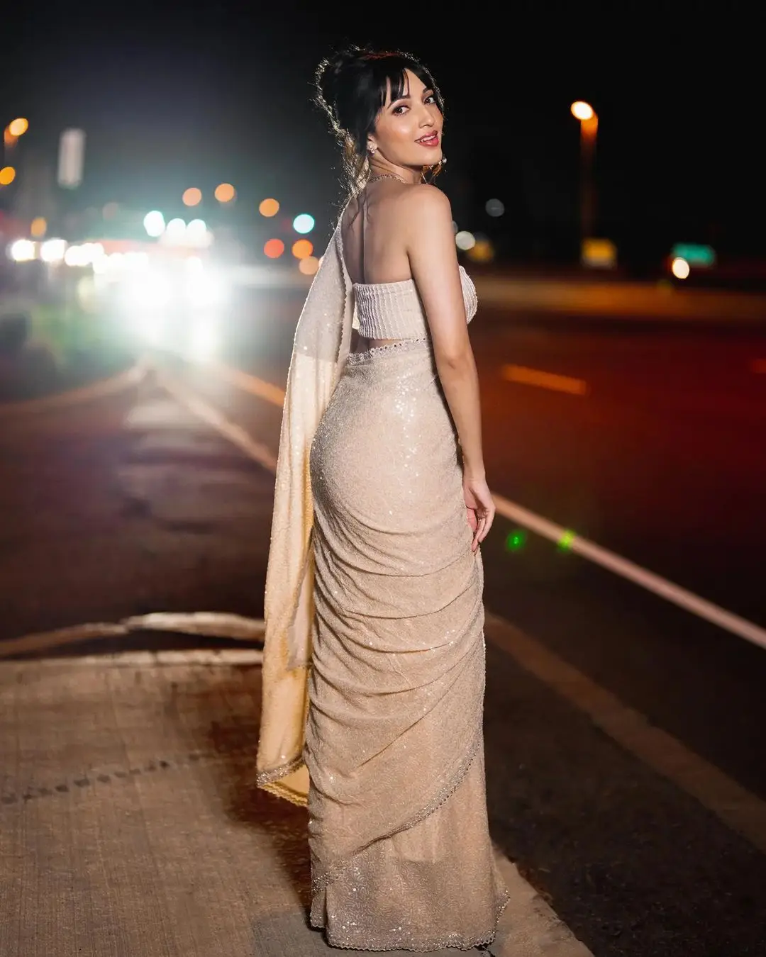 Neha Shetty Wearing Beautiful Earrings Jewellery White Saree